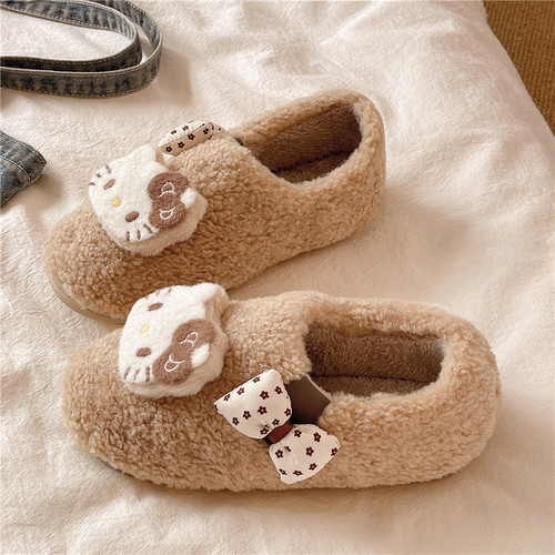 可爱蝴蝶结凯蒂猫棉鞋女居家保暖