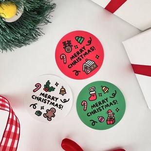饰贴纸礼品封口贴 素圆形贴纸卡通礼物手帐装 120枚价 圣诞节圣诞元
