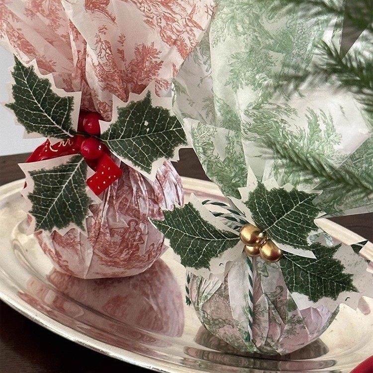5枚 圣诞节礼物包装装饰用绑绳扎丝糖盒礼盒配件圣诞花叶造型扎带