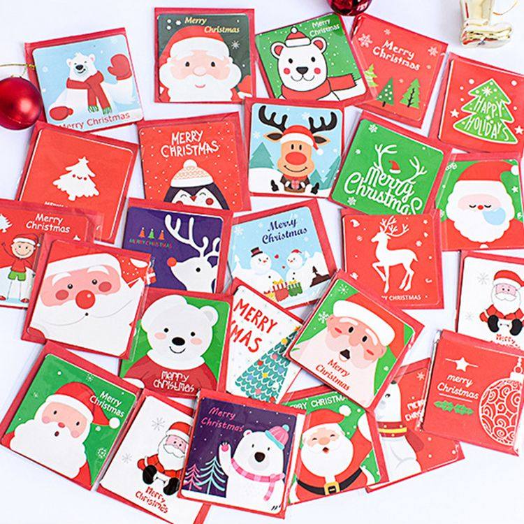 24张卡 信封 圣诞老人麋鹿图案礼品卡圣诞贺卡心意卡对折卡祝福卡