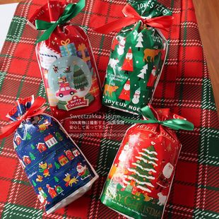5个价 新款圣诞糖果袋 PE塑料抽绳袋礼品包装袋丝带束口袋回礼袋