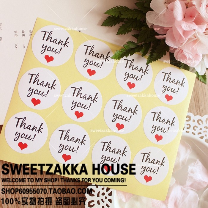 300枚价 白底红心thank you礼品封口贴 装饰贴 diy贴 感谢贴纸