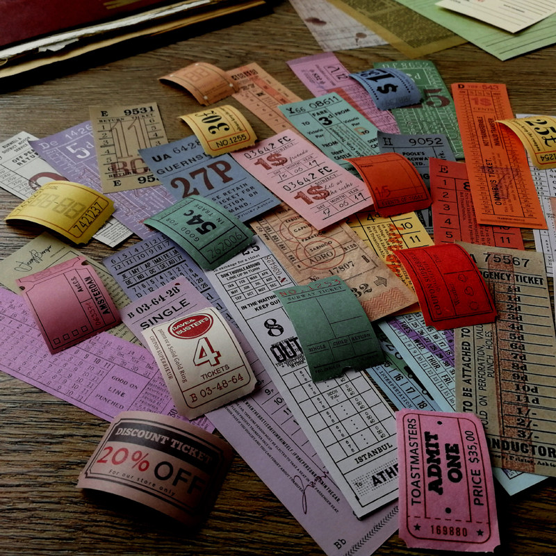 复古票据素材合集飞机车票手撕票券收据宾果普素手作手帐拼贴贴纸