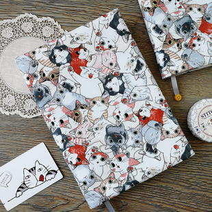 普素手作猫咪手工布艺书衣余白hoboweeks五年本A5B6新书定制手帐