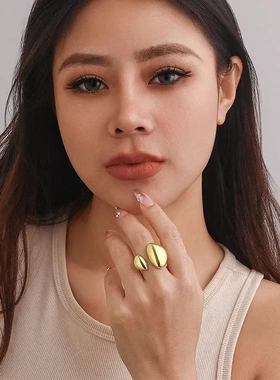 欧美小众简约铜镀金几何指环可调节女INS轻奢个性百搭戒指新款