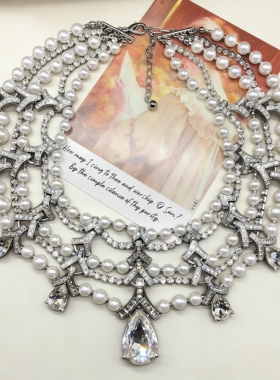 欧美名媛风重工镶钻珍珠项链