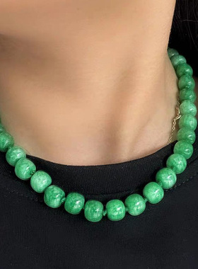 天然绿玉髓串珠 复古vintage中古风祖母绿磁吸扣高级感气质项链女