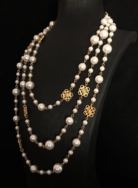 轻奢小众秋冬多层女毛衣链珍珠项链中古潮流设计感挂链项链