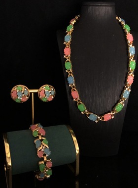 中古水果沙拉系列法式蜜桃色项链耳环手链套装感小众复古项链