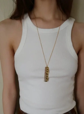 小众复古peigne佩因梳子项链女黄铜镀金轻奢高级感精致百搭锁骨链