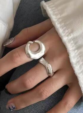 韩版ins风磨砂刻字开口戒指女