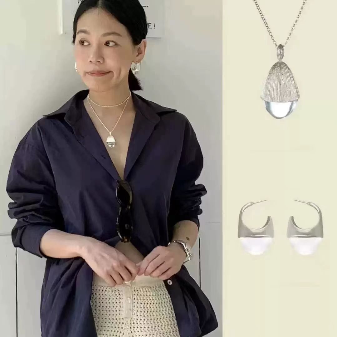 简约异型不规则白水晶项链小众高级感颈饰时尚百搭松果耳环耳饰