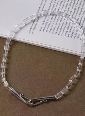 新款长方形透明白水晶项链简约日常清冷淡风小众设计高级感锁骨链