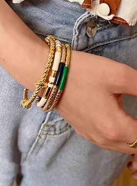 法国小众复古金属高质感春夏新款开口手镯时尚气质珐琅细手饰女