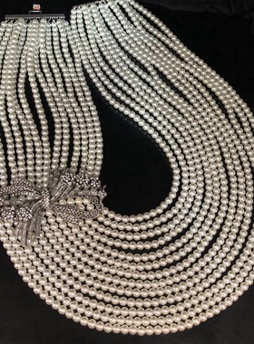 复古西洋风饰品多层琉璃珍珠项链重工蝴蝶结镶钻毛衣链气质百搭女