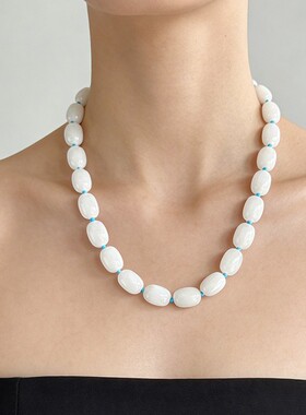 新款蓝色冰岛清冷感月光白珠串珠项链清新温柔气质百搭锁骨链女