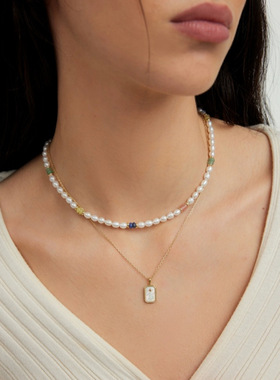 新中式小众设计撞色米珠串珠项链手链复古精致简约淡水珍珠锁骨链