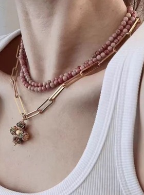 欧美风中古vintage轻奢十字彩色宝石项链女式毛衣链独特小众配饰