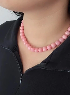 新款感粉色天然石串新娘项链女个性小众高级时尚颈链锁骨链