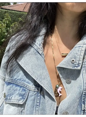 夏季港风婴儿粉海豚配美人鱼金牌吊坠项链女小众高级度假感锁骨链