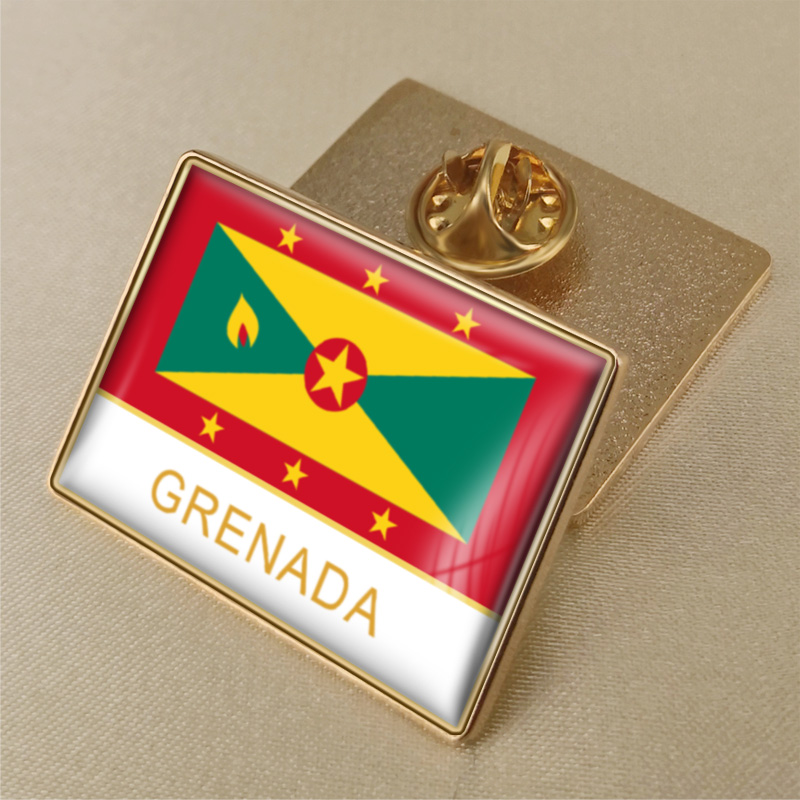 长方形语言国旗徽章订制 格林纳达旗帜胸章订做 金属滴胶襟章定做