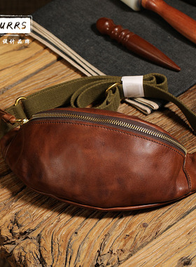 GURRS原创手工男款胸包迷你款复古软牛皮牛仔男真皮斜挎包