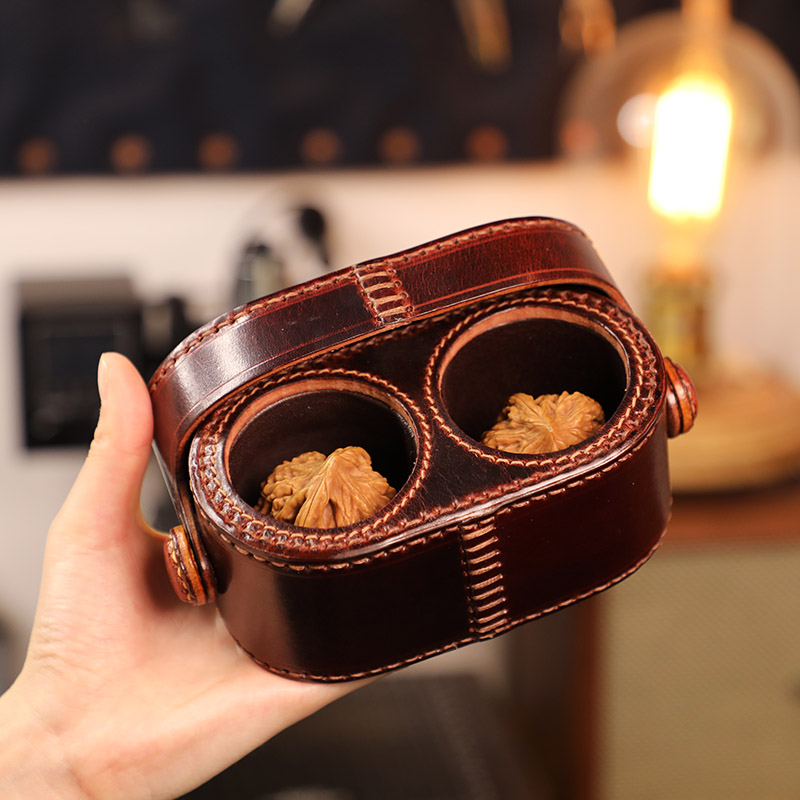 文玩核桃收纳盒高端真皮密封