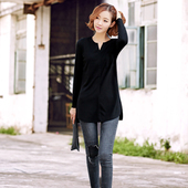 t恤女长袖 显瘦新款 韩版 胖mm宽松大码 纯棉打底衫 中长款 春秋装 上衣