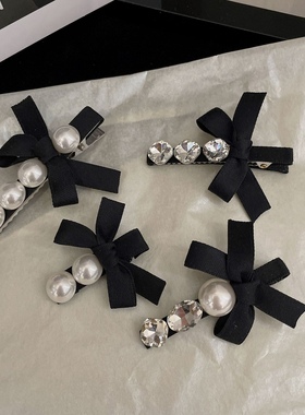 2023年春季新款水钻珍珠刘海前额碎发边夹蝴蝶结鸭嘴夹发饰发夹