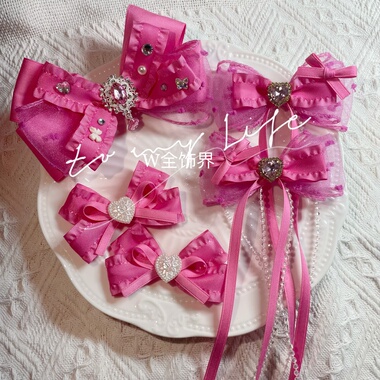 韩版儿童芭比玫粉色蝴蝶结发夹甜美可爱双马尾飘带对夹