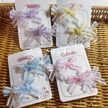 儿童多巴胺马卡龙色蕾丝蝴蝶结边夹韩国女童甜美百搭发夹刘海夹