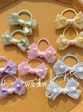 儿童发饰不伤头发皮筋进口纱幻彩贝珠爱心蝴蝶结皮筋小童发饰