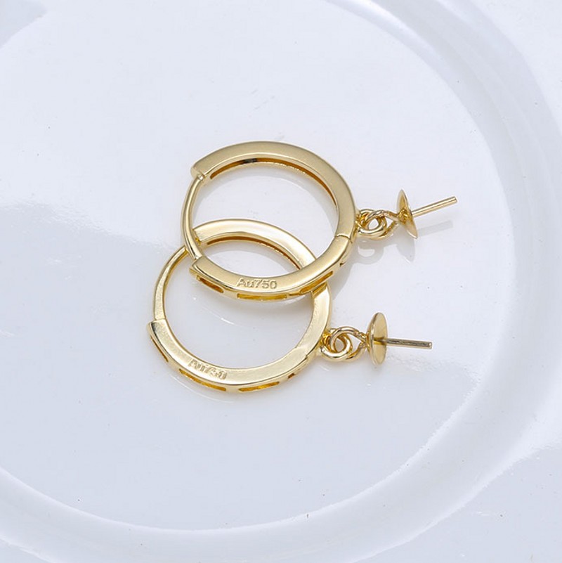 18k金配件 圈圈耳环镶珍珠配件 简约圆扣耳环 蜜蜡耳环耳圈空托