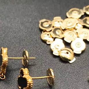 18K飞碟耳堵玫瑰金Au750黄金白金耳钉耳扣耳塞耳迫耳托后塞配件
