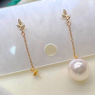 18K金志玲耳线空托珍珠耳环蜜蜡澳白金珠配件翡翠玉石耳钉托钻石