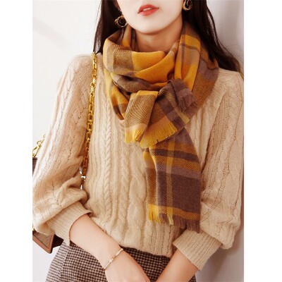 减龄显白黄色格纹山羊绒围巾
