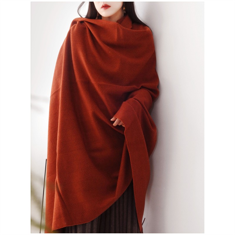 新款欧美简约风纯色加密羊毛大披肩 纯色流苏大围巾 露营毯沙发毯