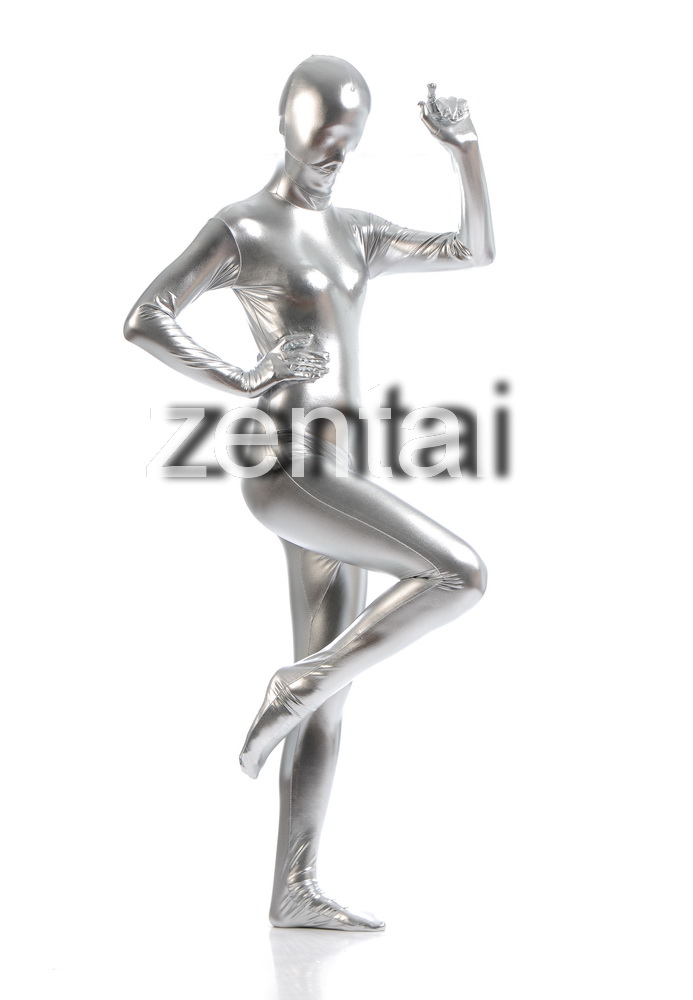cosplay紧身衣 全包紧身衣 zentai 银白色涂胶紧身衣 连体衣 舞台