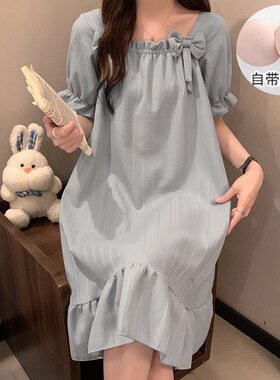 睡裙女2025年新款夏季棉质短袖公主风连衣裙夏天带胸垫睡衣家居服