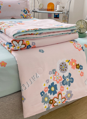 夏被四件套床笠式夏凉被空调被卡通儿童夏季薄被子春秋被芯水洗棉