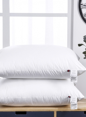白色全棉面料酒店款羽丝绒枕高中低枕头舒适枕芯48x74cm 简约欧式