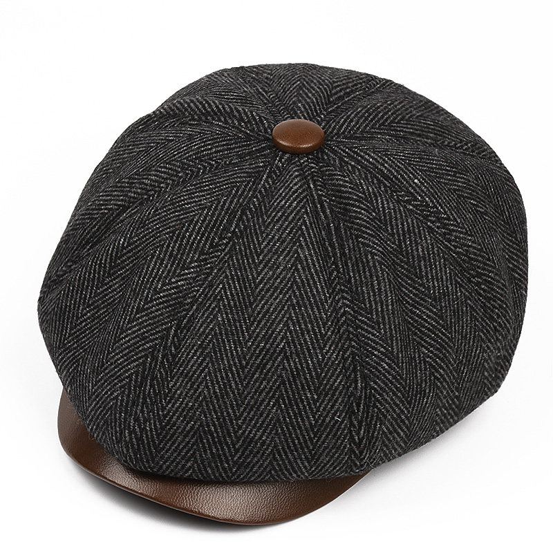 2025春秋季羊毛混纺休闲男士复古八角帽子中老年人英伦画家报童帽
