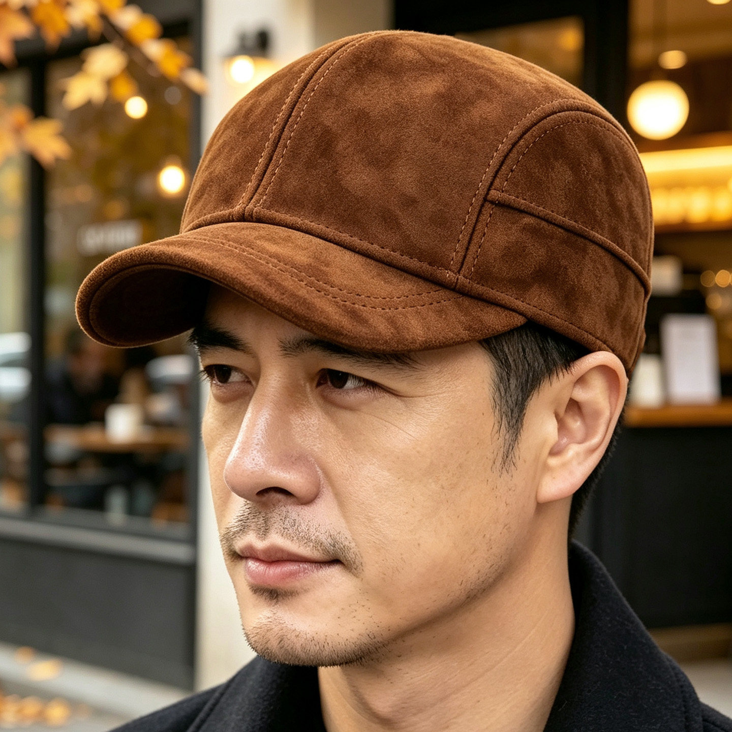 秋冬季真皮帽子男士反绒羊皮棒球帽百搭休闲中老年户外鸭舌帽爸爸