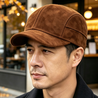 秋冬反绒羊皮男士休闲棒球帽