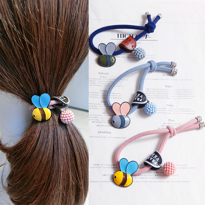 韩版秋冬新款可爱复古小蜜蜂打结发绳发圈扎头发橡皮筋发饰品