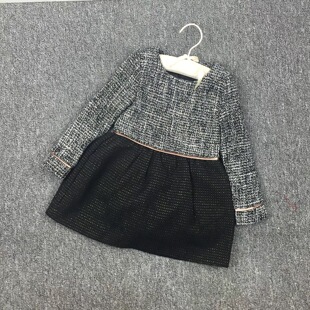 高端精品秋冬新款麻灰色女童冬款洋装裙子儿童羊毛连衣裙