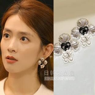 灿烂的风和海陈昊宇同款耳环麦又歌贝壳花瓣珍珠耳钉气质耳饰法式