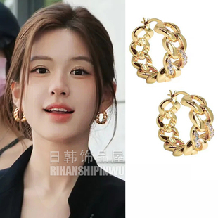 许我耀眼赵露思许妍同款 耳圈链条圆圈耳环小众气质高级感耳扣女潮
