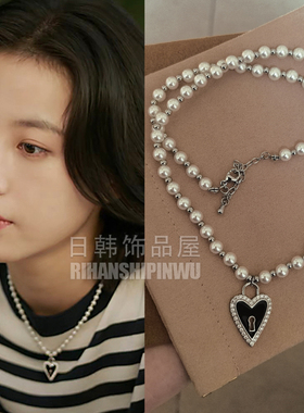 黑色爱心珍珠项链周雨彤