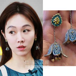 中餐厅姜妍同款花朵耳环长款波西米亚度假风流苏耳饰复古高级耳钉